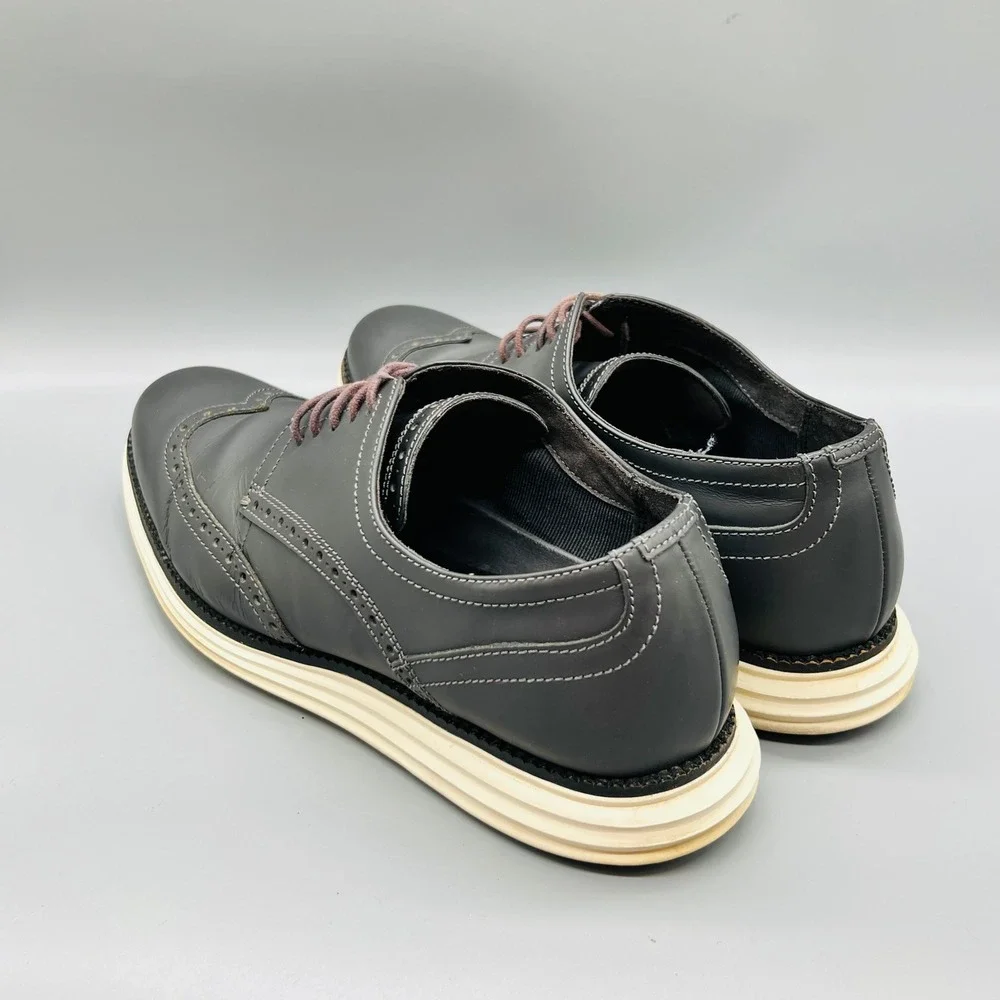 Cole Haan Shoes Mens 10 Gray Leather Grand OS Wingtip Oxford Brogue Dress Casual